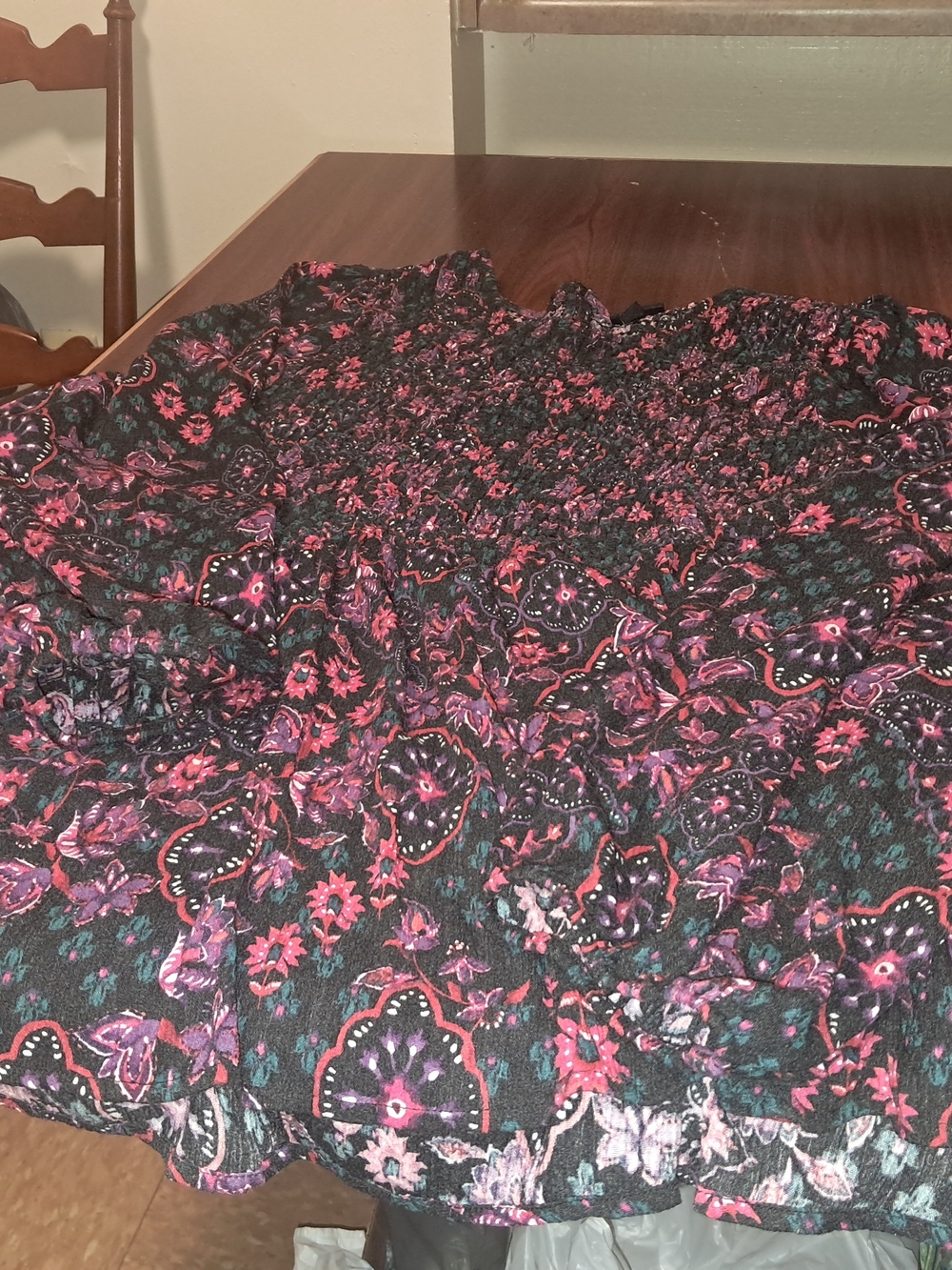 torrid Black Floral Smocked Tunic with Pink & Purple Accents